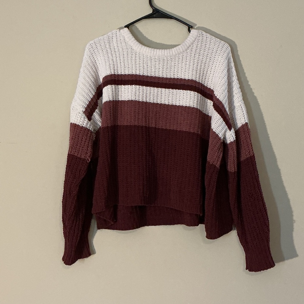 Women's Striped Sweater - White and Burgundy